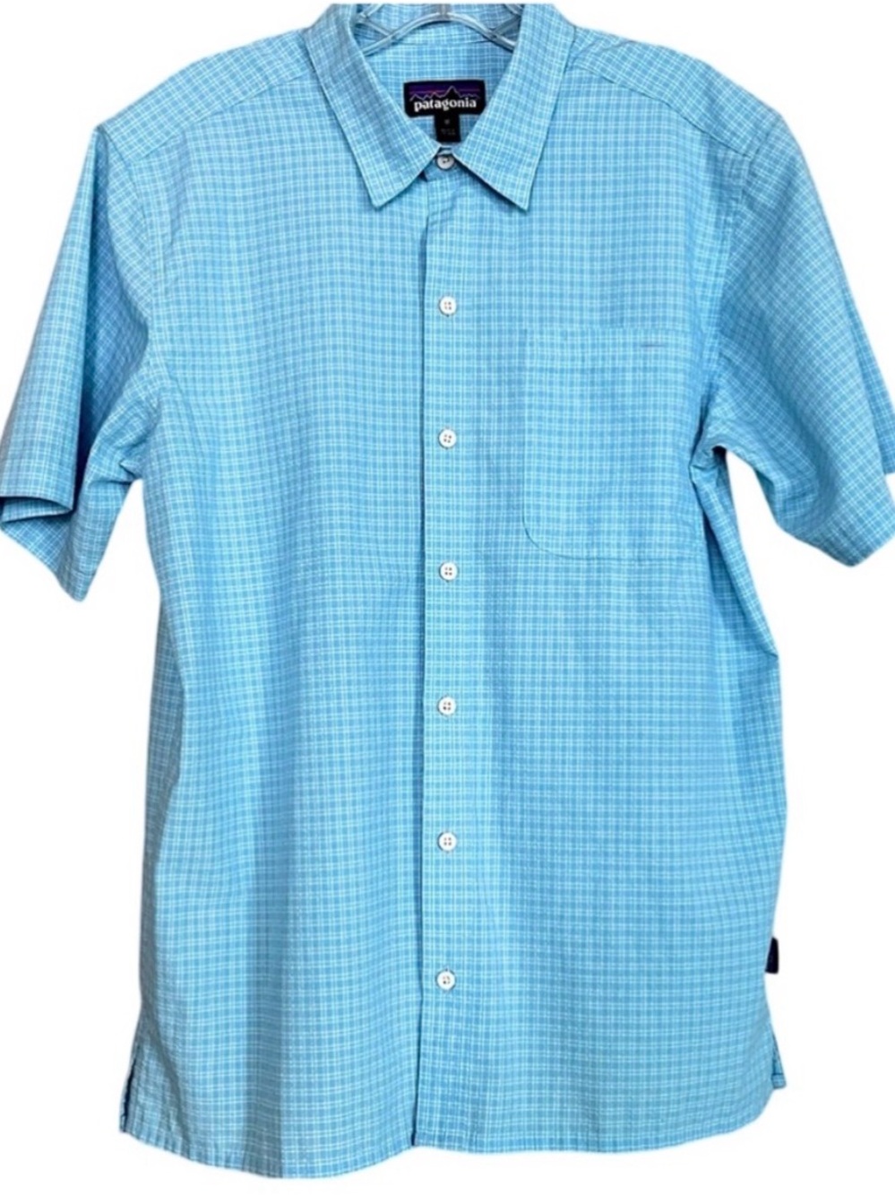 Patagonia Puckerware Seersucker Plaid Button Down Shirt Blue Size M